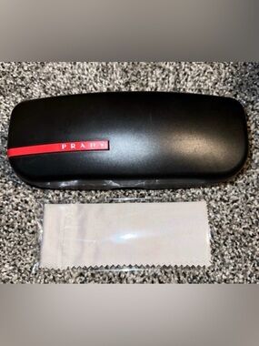 Prada Elegant Black Hardshell Eyeglass Case & Cleaning Cloth